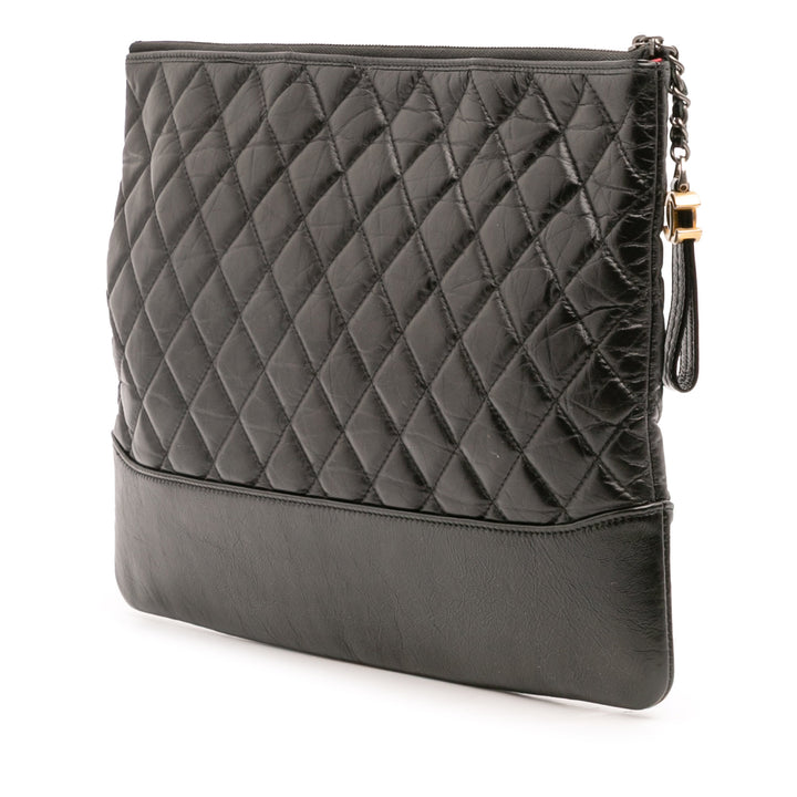 Large Aged Calfskin Gabrielle O Case Clutch Black - Gaby Paris