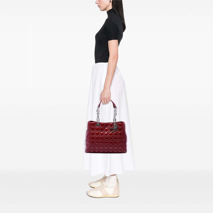 Dior Large Cuir verni Cannage Lady Dior Soft Shopping Cabas