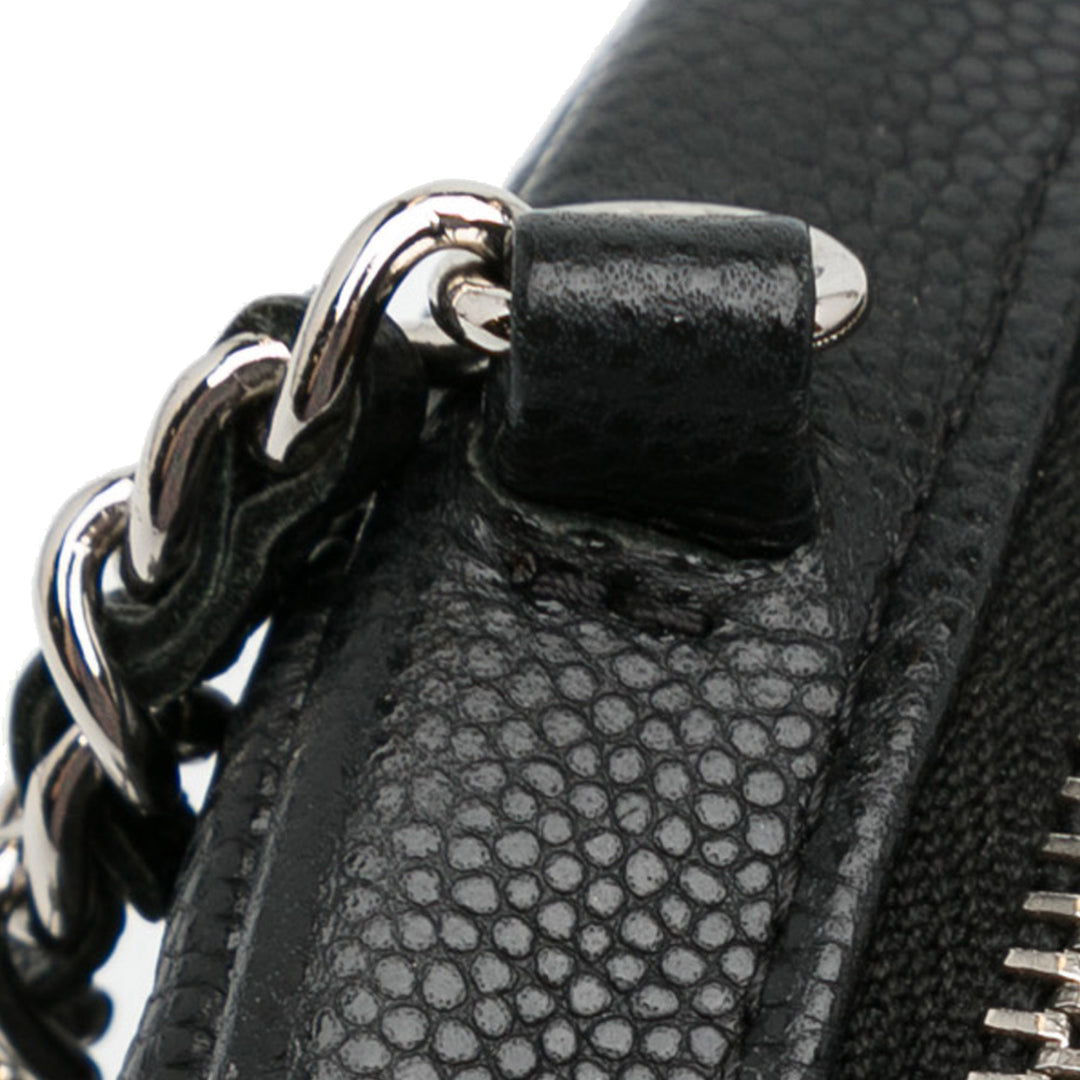 CC Quilted Caviar Round Clutch With Chain Black - Gaby Paris
