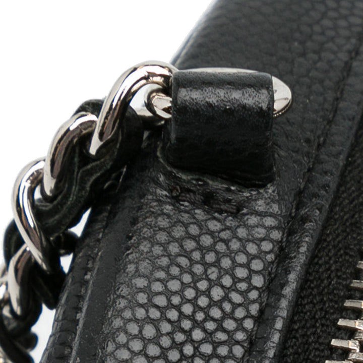 CC Quilted Caviar Round Clutch With Chain Black - Gaby Paris