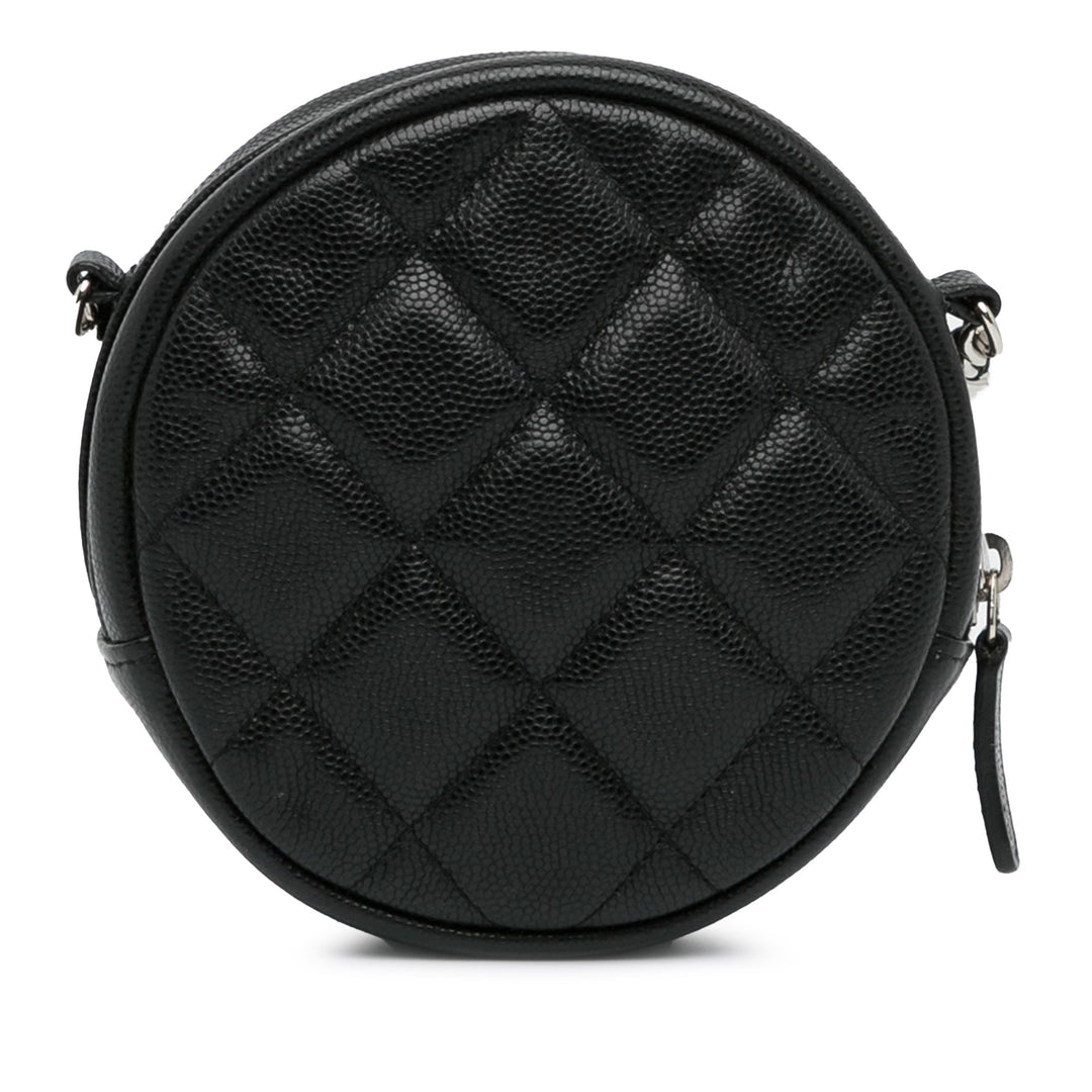 CC Quilted Caviar Round Clutch With Chain Black - Gaby Paris