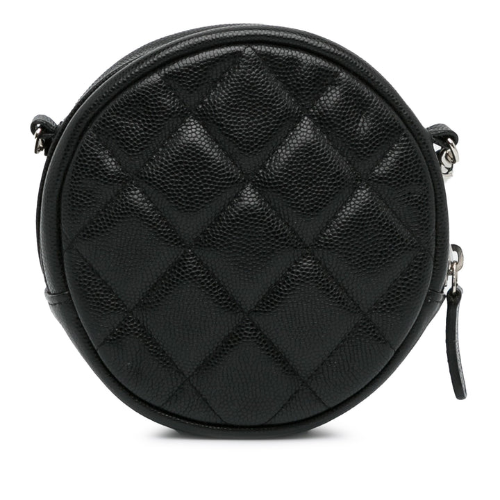 CC Quilted Caviar Round Clutch With Chain Black - Gaby Paris
