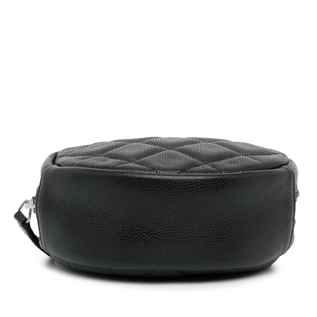CC Quilted Caviar Round Clutch With Chain Black - Gaby Paris