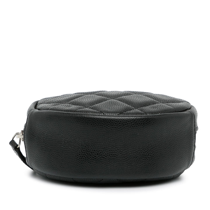 CC Quilted Caviar Round Clutch With Chain Black - Gaby Paris