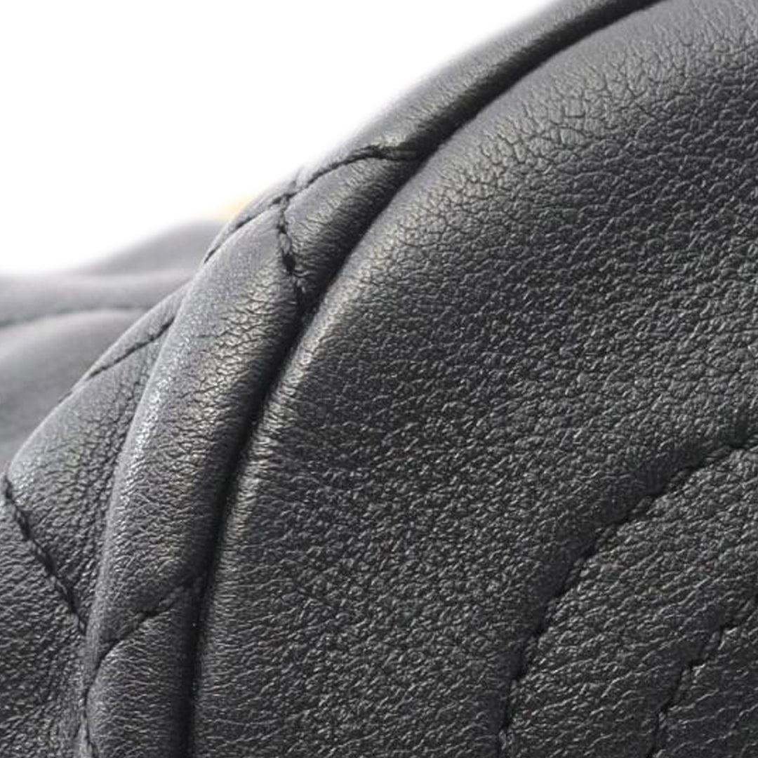 Mini Quilted Calfskin About Pearls Drawstring Bucket Bag Black - Gaby Paris