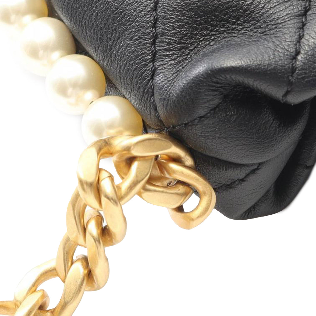 Mini Quilted Calfskin About Pearls Drawstring Bucket Bag Black - Gaby Paris