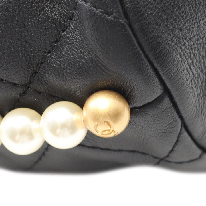 Mini Quilted Calfskin About Pearls Drawstring Bucket Bag Black - Gaby Paris