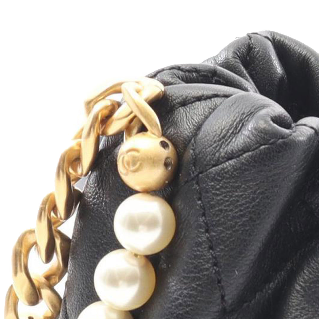 Mini Quilted Calfskin About Pearls Drawstring Bucket Bag Black - Gaby Paris