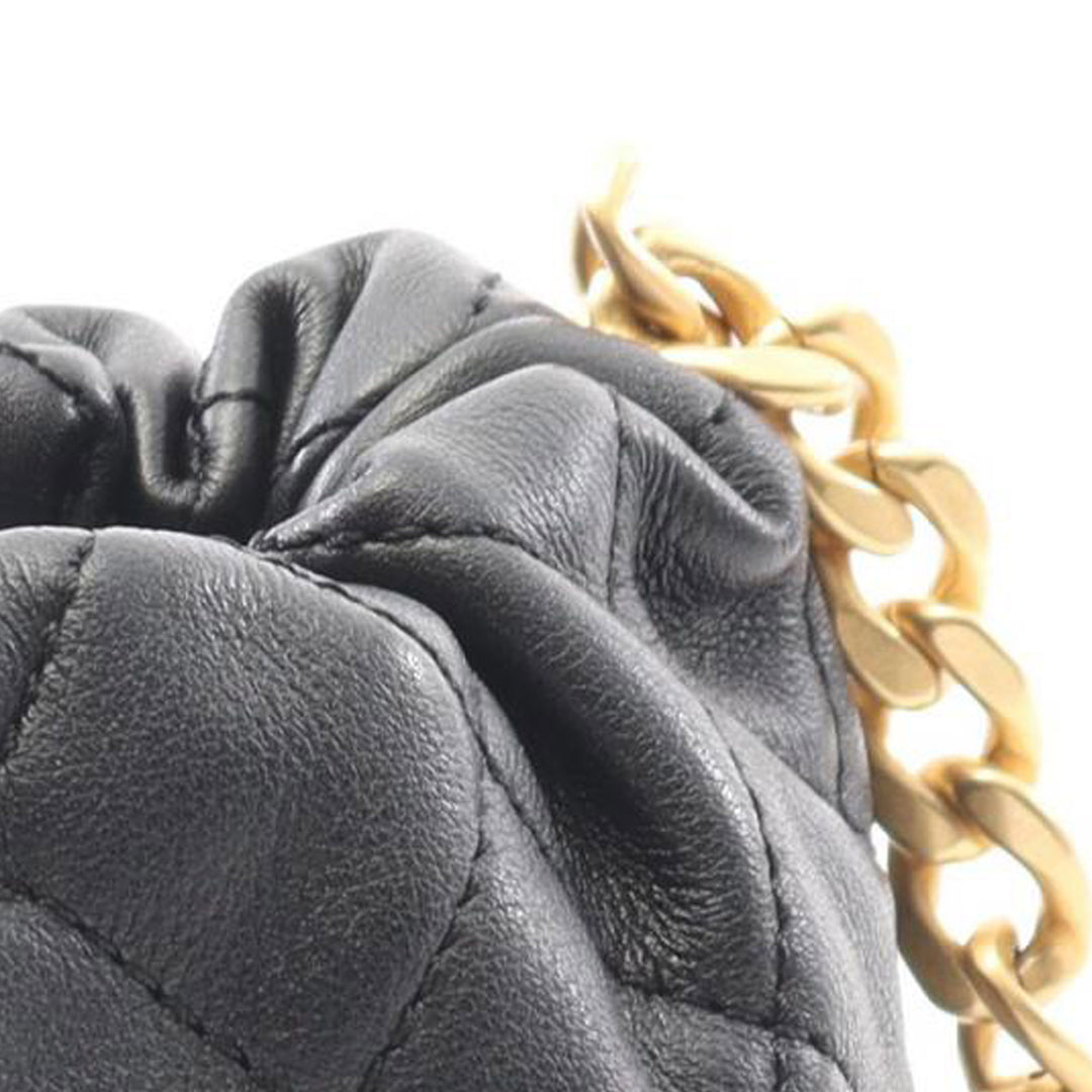Mini Quilted Calfskin About Pearls Drawstring Bucket Bag Black - Gaby Paris