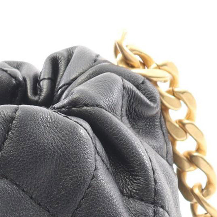 Mini Quilted Calfskin About Pearls Drawstring Bucket Bag Black - Gaby Paris