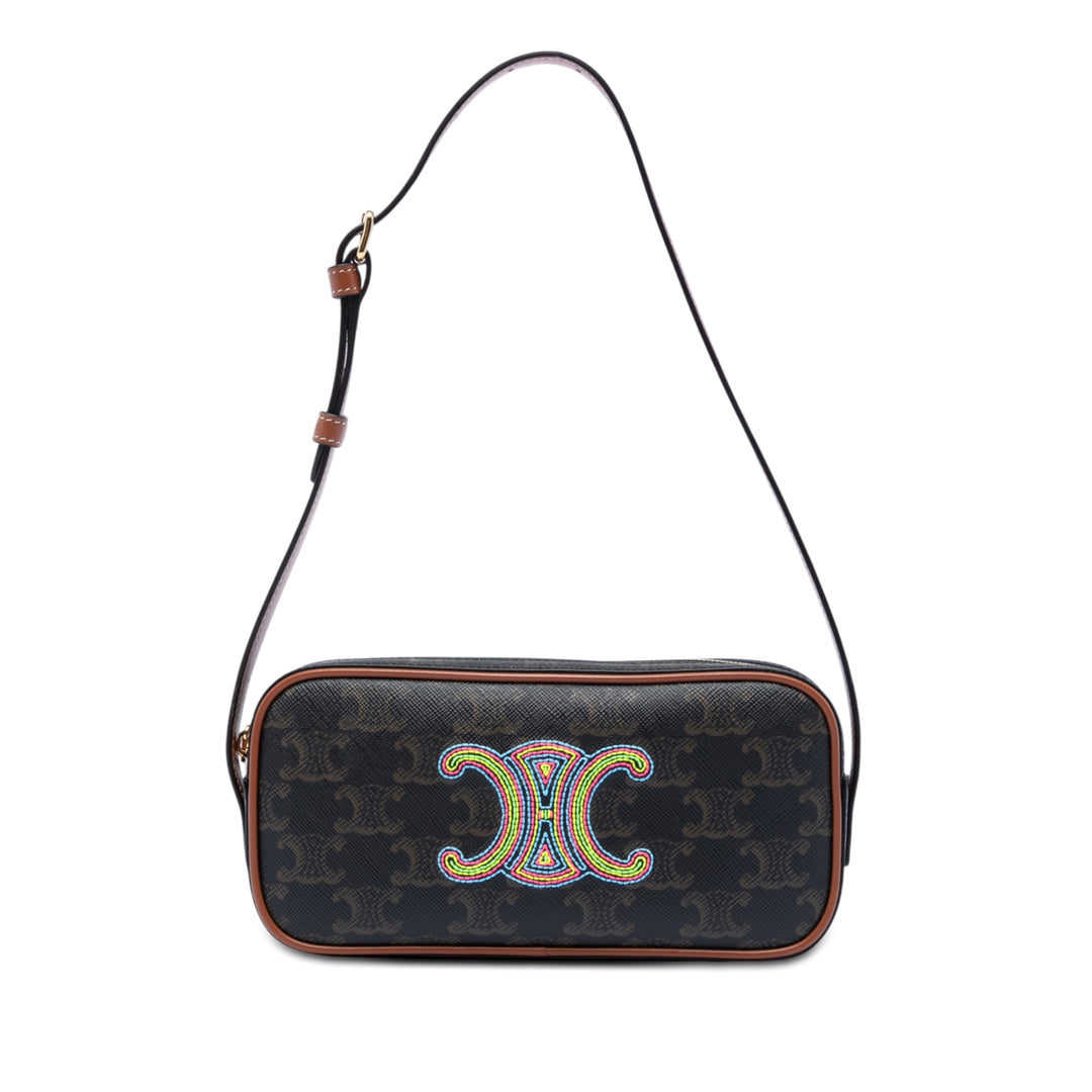 Celine Mini Triomphe Cuir Coated Toile Sac caméra