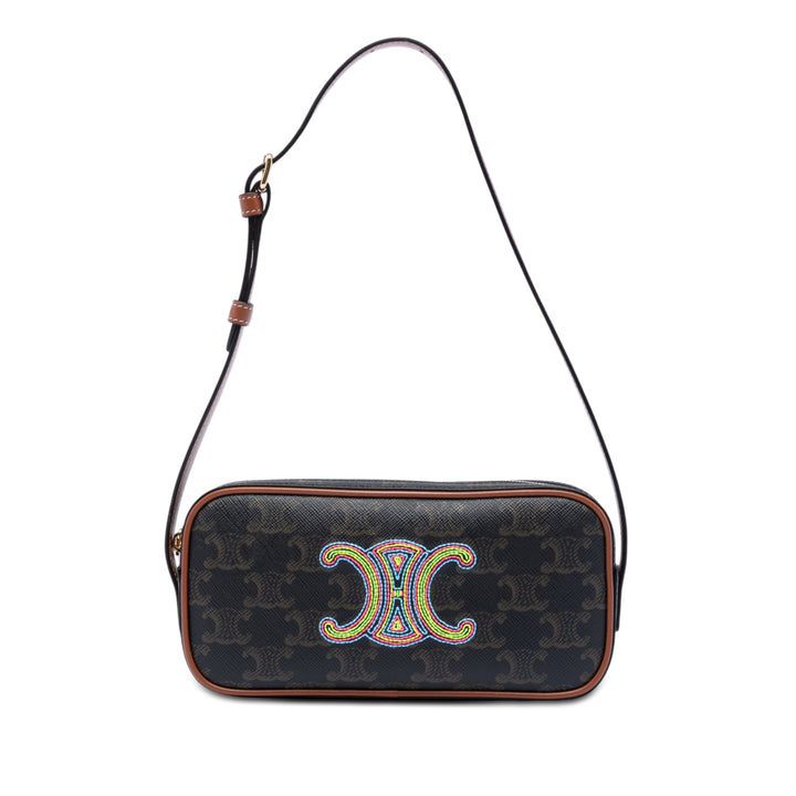 Celine Mini Triomphe Cuir Coated Toile Sac caméra
