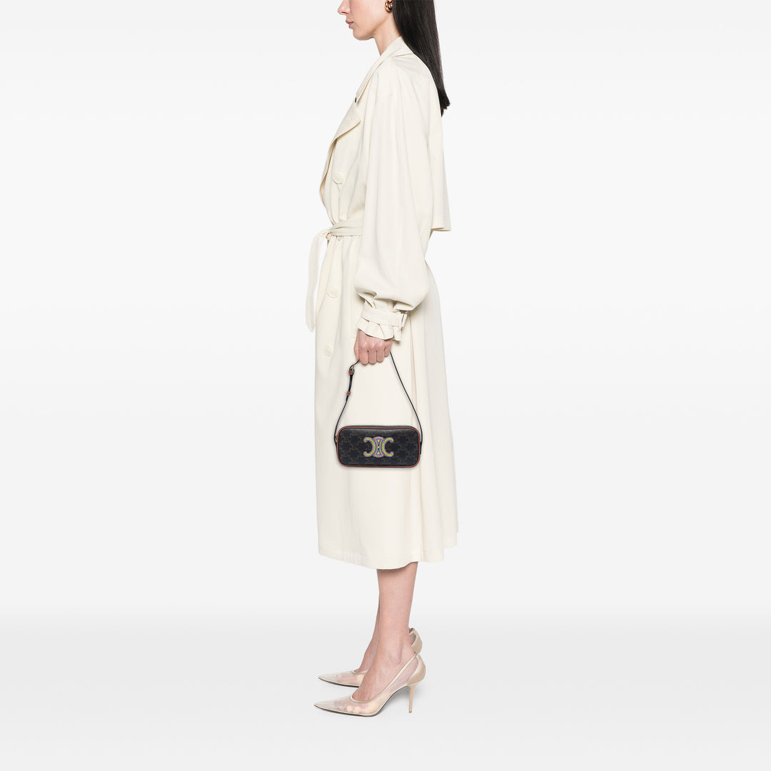 Celine Mini Triomphe Cuir Coated Toile Sac caméra