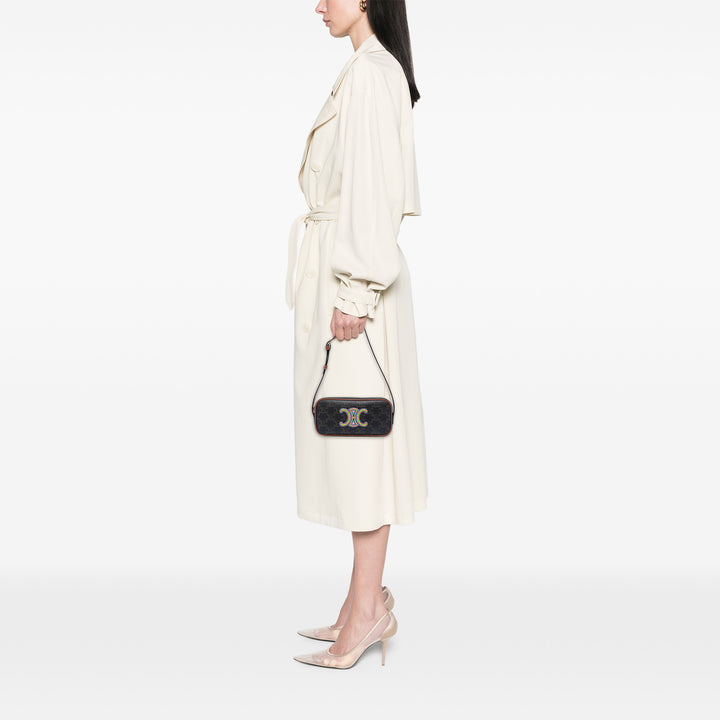 Celine Mini Triomphe Cuir Coated Toile Sac caméra