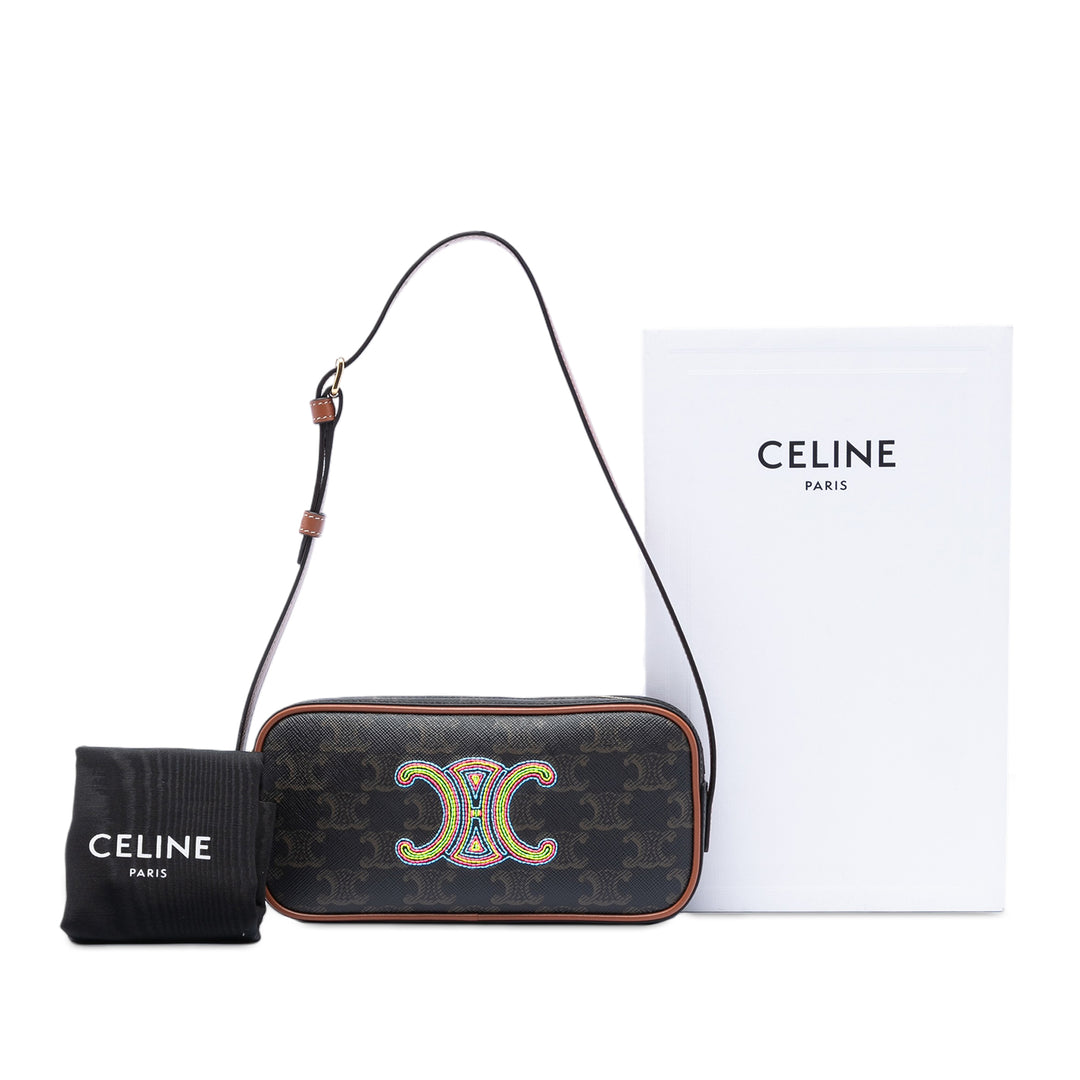 Celine Mini Triomphe Cuir Coated Toile Sac caméra