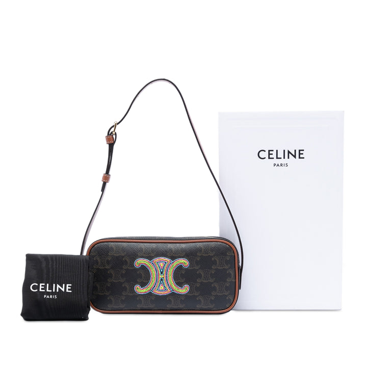 Celine Mini Triomphe Cuir Coated Toile Sac caméra