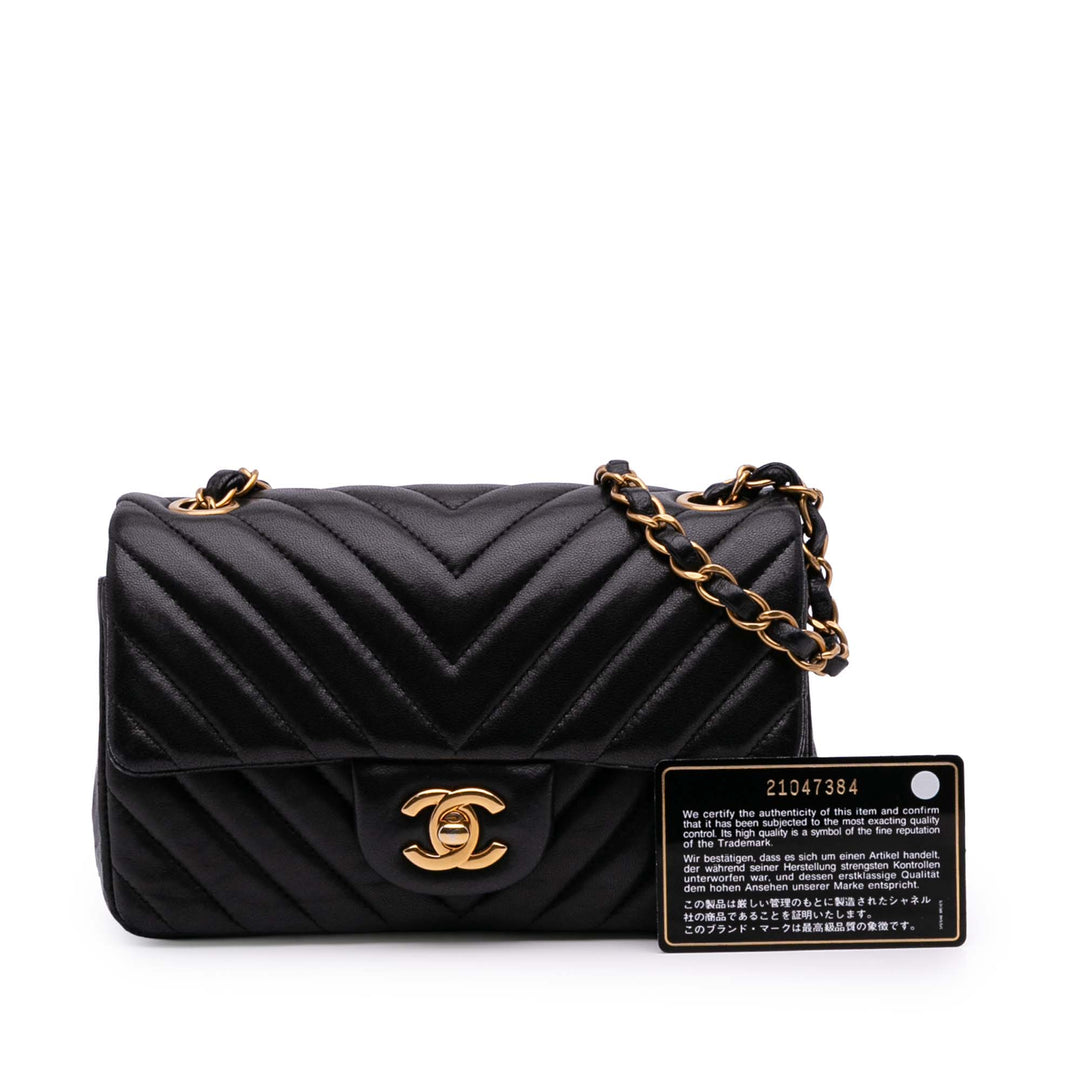 Mini Rectangular Classic Chevron Lambskin Single Flap Black - Gaby Paris