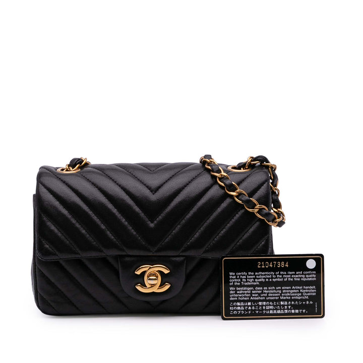 Mini Rectangular Classic Chevron Lambskin Single Flap Black - Gaby Paris