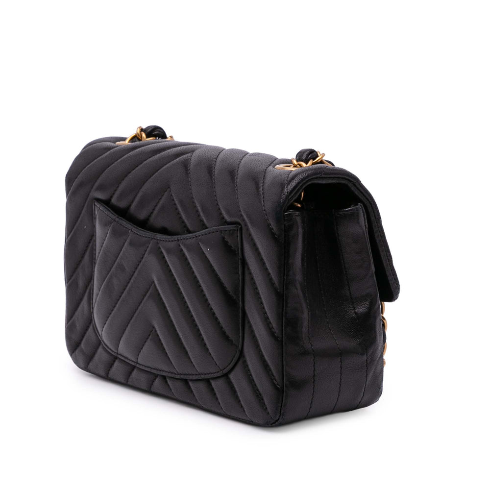 Mini Rectangular Classic Chevron Lambskin Single Flap Black - Gaby Paris