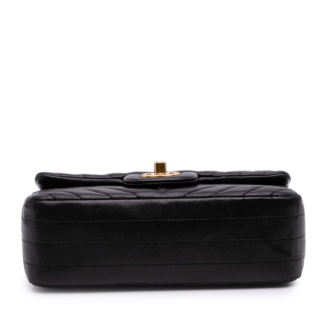 Mini Rectangular Classic Chevron Lambskin Single Flap Black - Gaby Paris