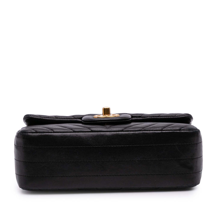 Mini Rectangular Classic Chevron Lambskin Single Flap Black - Gaby Paris