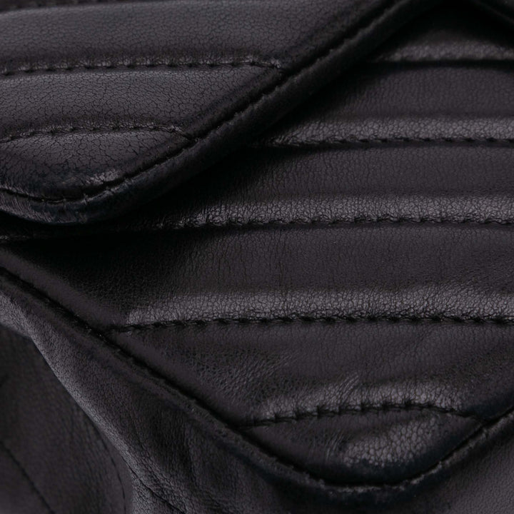 Mini Rectangular Classic Chevron Lambskin Single Flap Black - Gaby Paris