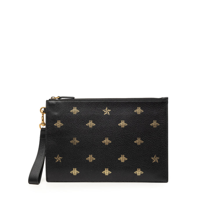 Bee Star Pochette Cuir de veau Noir