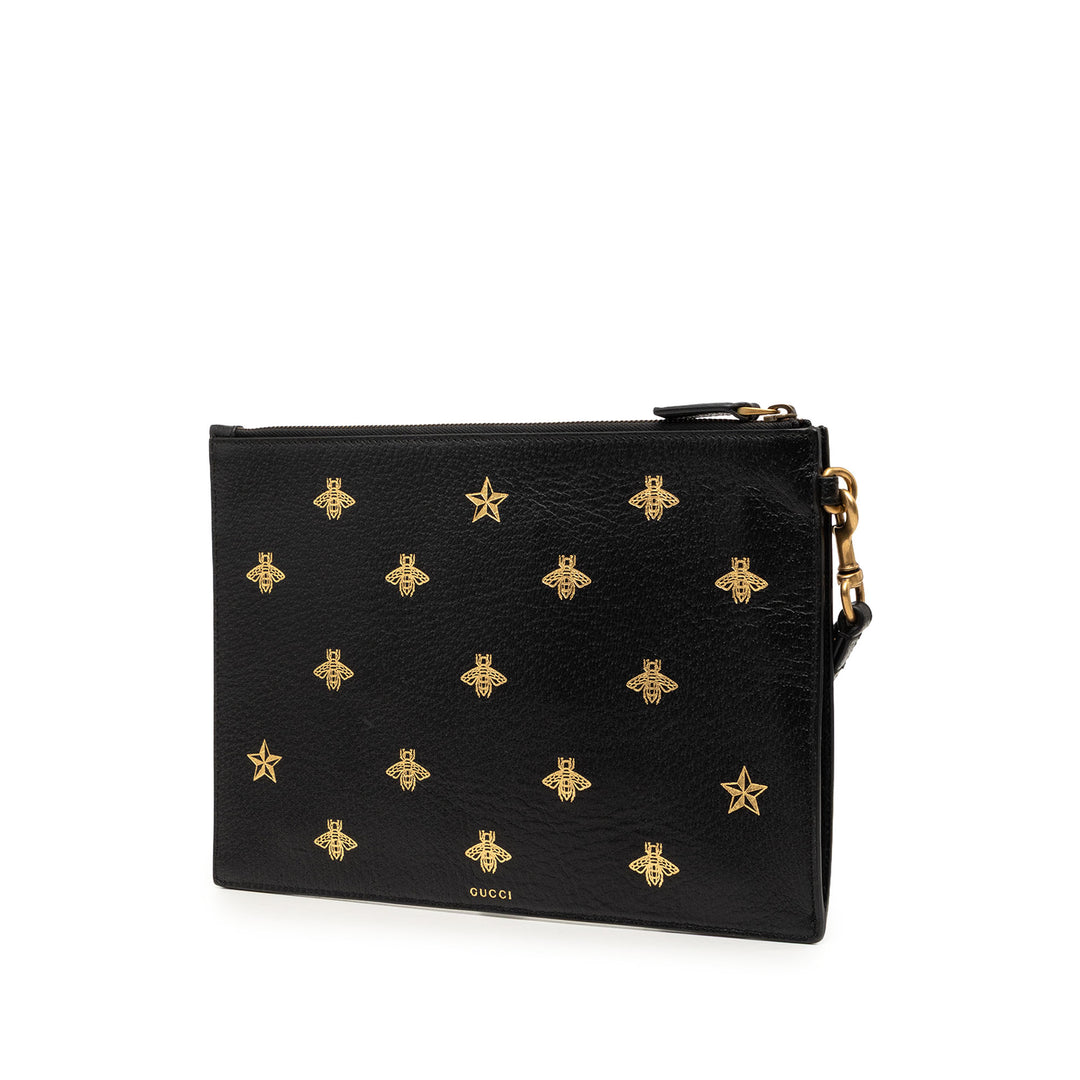 Bee Star Pochette Cuir de veau Noir