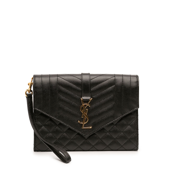 Saint Laurent Pochette Grain De Poudre Triquilt Enveloppe Monogram Noir – vue principale – GABY PARIS