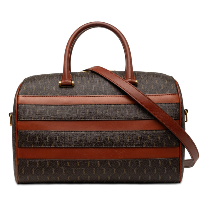 Saint Laurent Le Monogramme Coated Toile et Cuir Striped Boston Sac