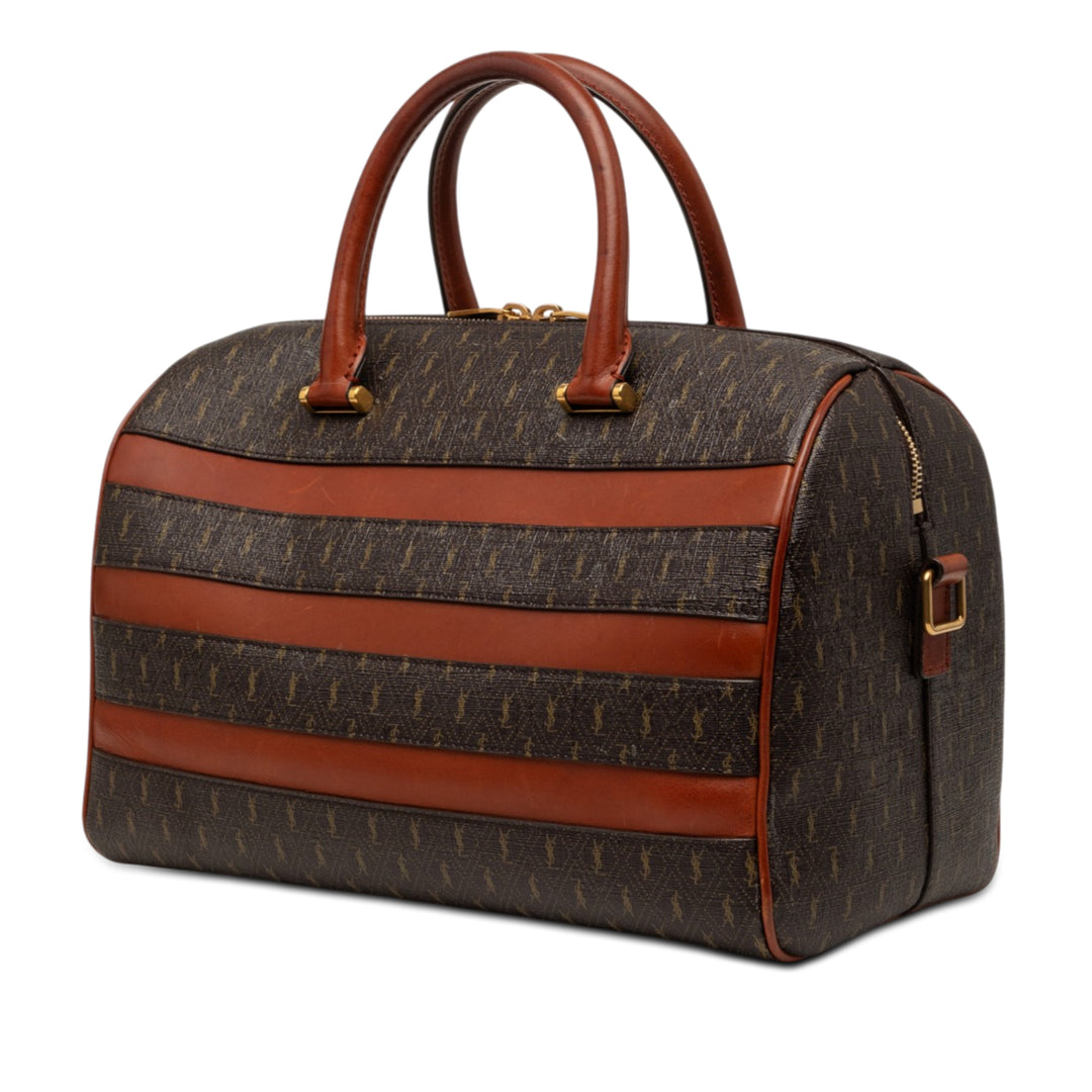 Saint Laurent Le Monogramme Coated Toile et Cuir Striped Boston Sac