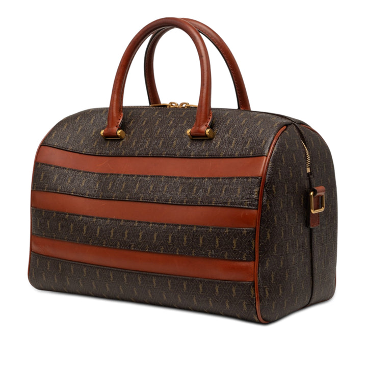 Saint Laurent Le Monogramme Coated Toile et Cuir Striped Boston Sac