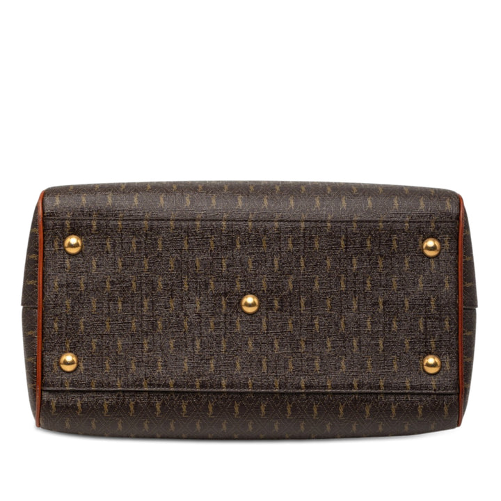 Saint Laurent Le Monogramme Coated Toile et Cuir Striped Boston Sac