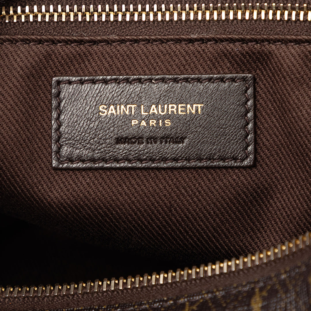 Saint Laurent Le Monogramme Coated Toile et Cuir Striped Boston Sac
