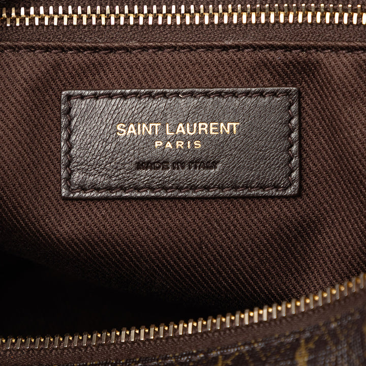 Saint Laurent Le Monogramme Coated Toile et Cuir Striped Boston Sac