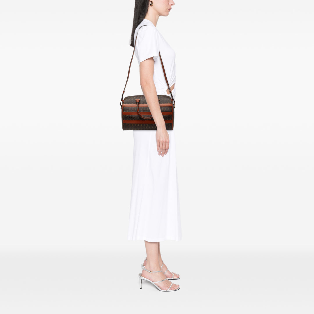 Saint Laurent Le Monogramme Coated Toile et Cuir Striped Boston Sac