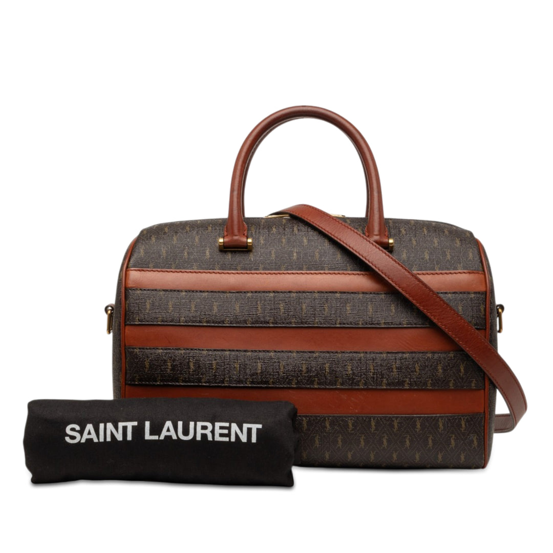 Saint Laurent Le Monogramme Coated Toile et Cuir Striped Boston Sac