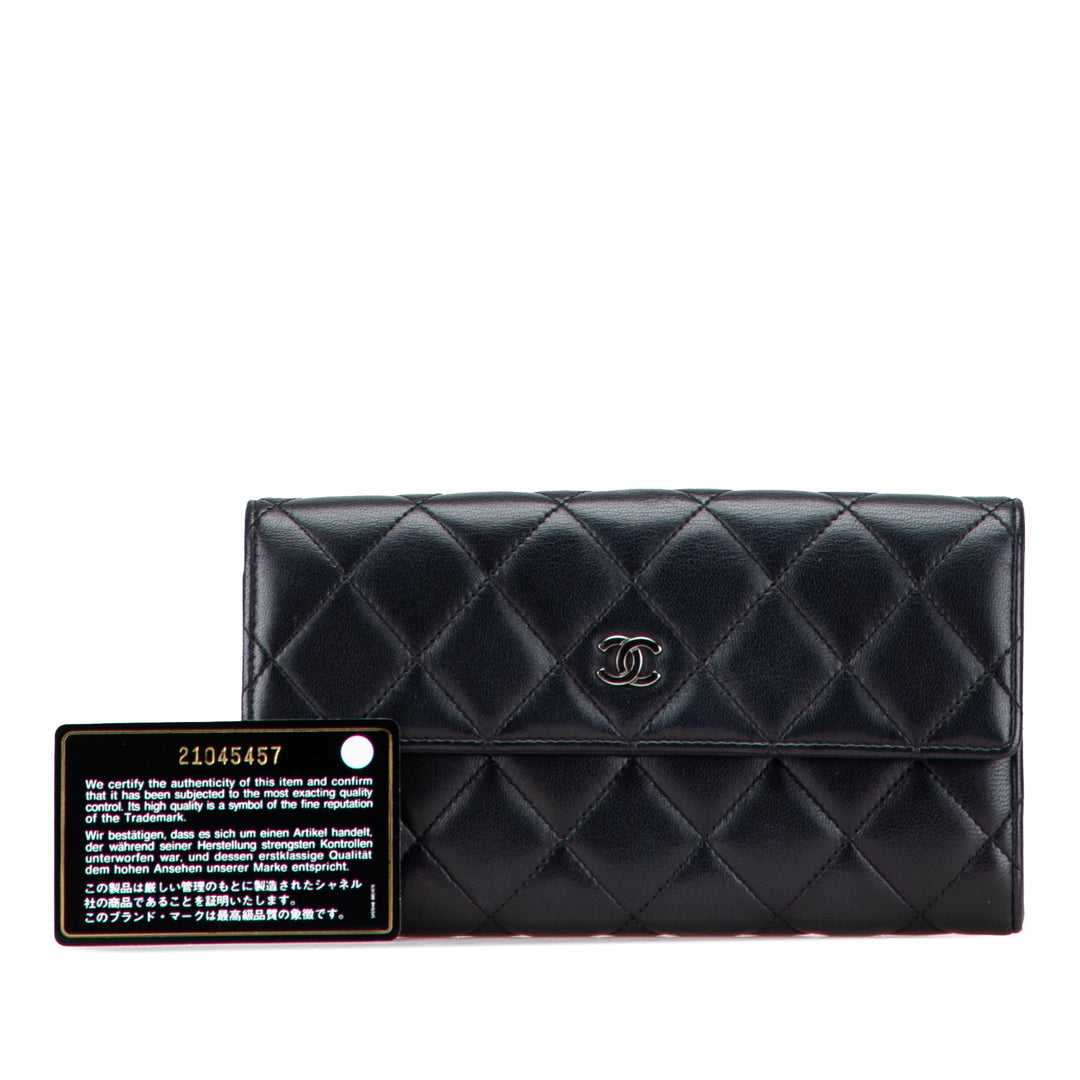Chanel Quilted Cuir d’agneau Flap Long Wallet Noir