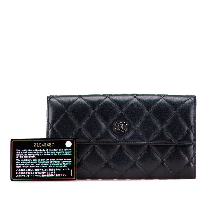 Chanel Quilted Cuir d’agneau Flap Long Wallet Noir