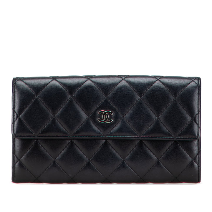 Chanel Quilted Cuir d’agneau Flap Long Wallet Noir
