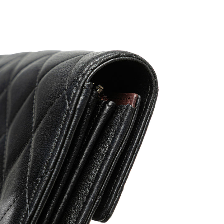 Chanel Quilted Cuir d’agneau Flap Long Wallet Noir