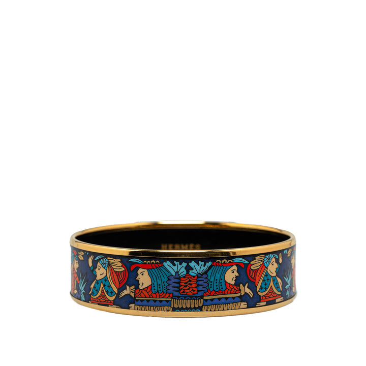 Hermès Wide American Indian Enamel Bangle 62 Blue - GABY PARIS