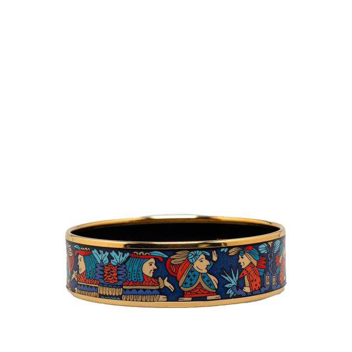 Wide American Indian Enamel Bangle 62 Blue - Gaby Paris