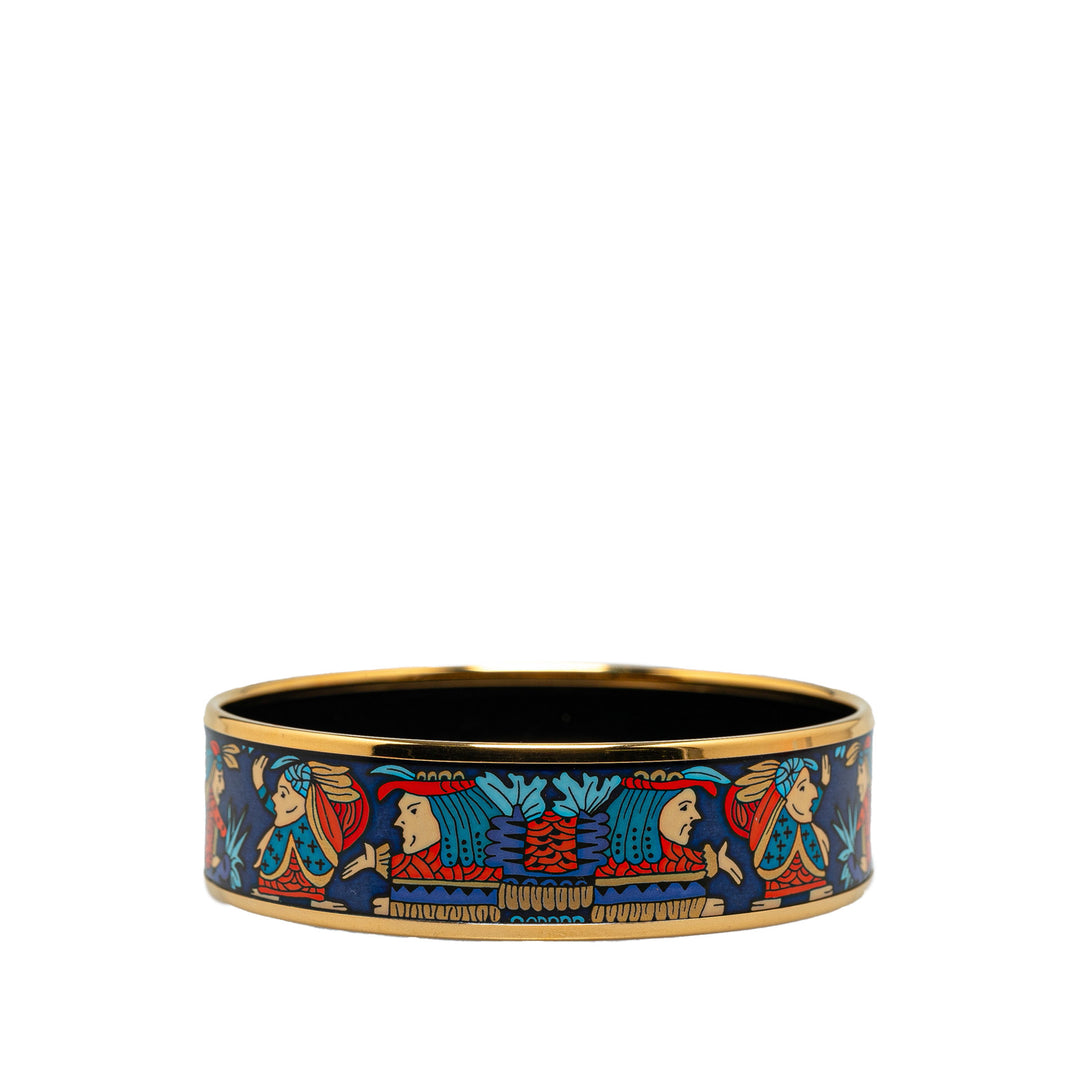 Hermès Wide American Indian Enamel Bangle 62 Blue - GABY PARIS