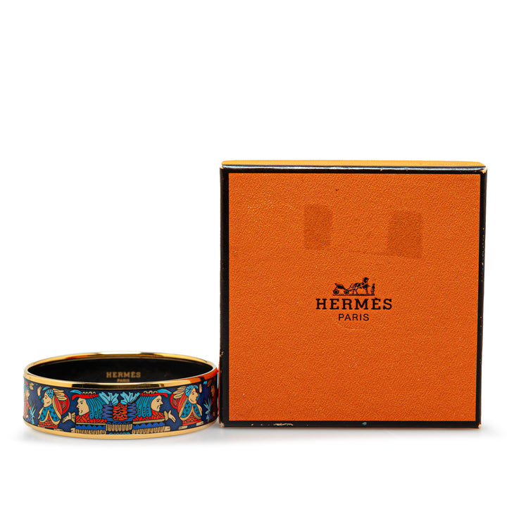 Hermès Wide American Indian Enamel Bangle 62 Blue - GABY PARIS