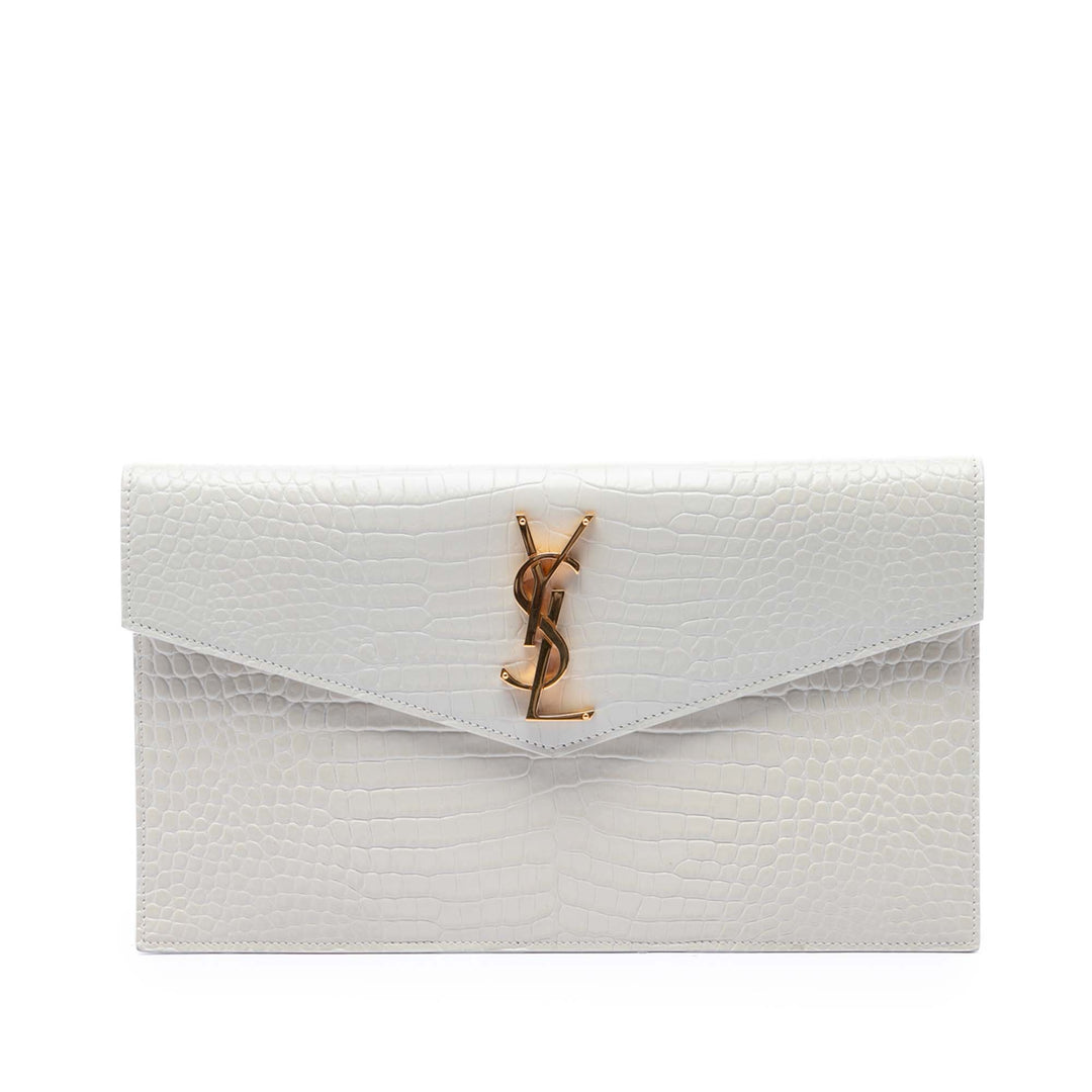 Saint Laurent Croc embossé Uptown Pochette Blanc – vue principale – GABY PARIS