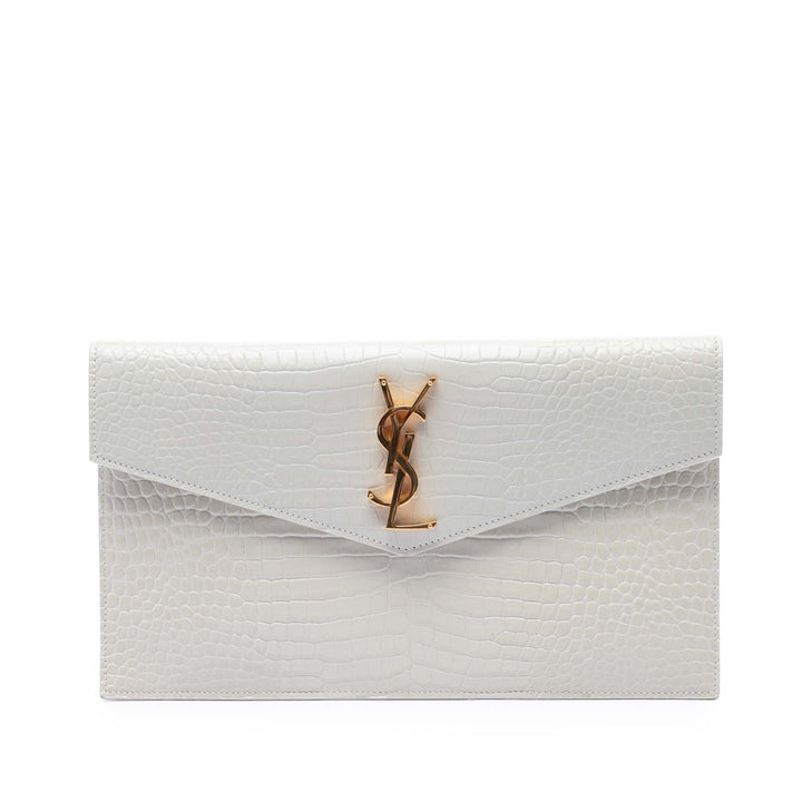 Saint Laurent Croc embossé Uptown Pochette Blanc – vue principale – GABY PARIS