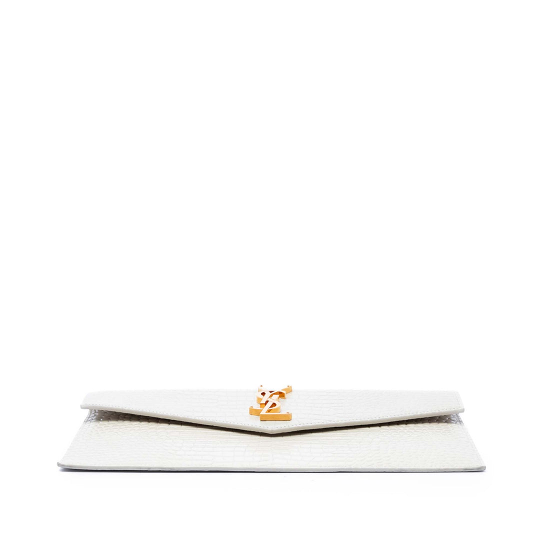 Saint Laurent Croc embossé Uptown Pochette Blanc – vue 3 – GABY PARIS