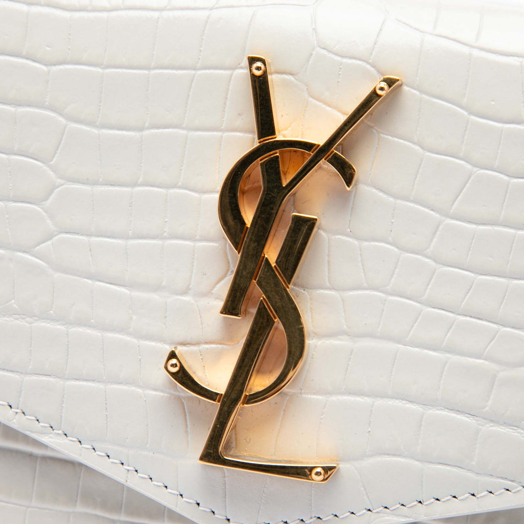 Saint Laurent Croc embossé Uptown Pochette Blanc – vue 5 – GABY PARIS