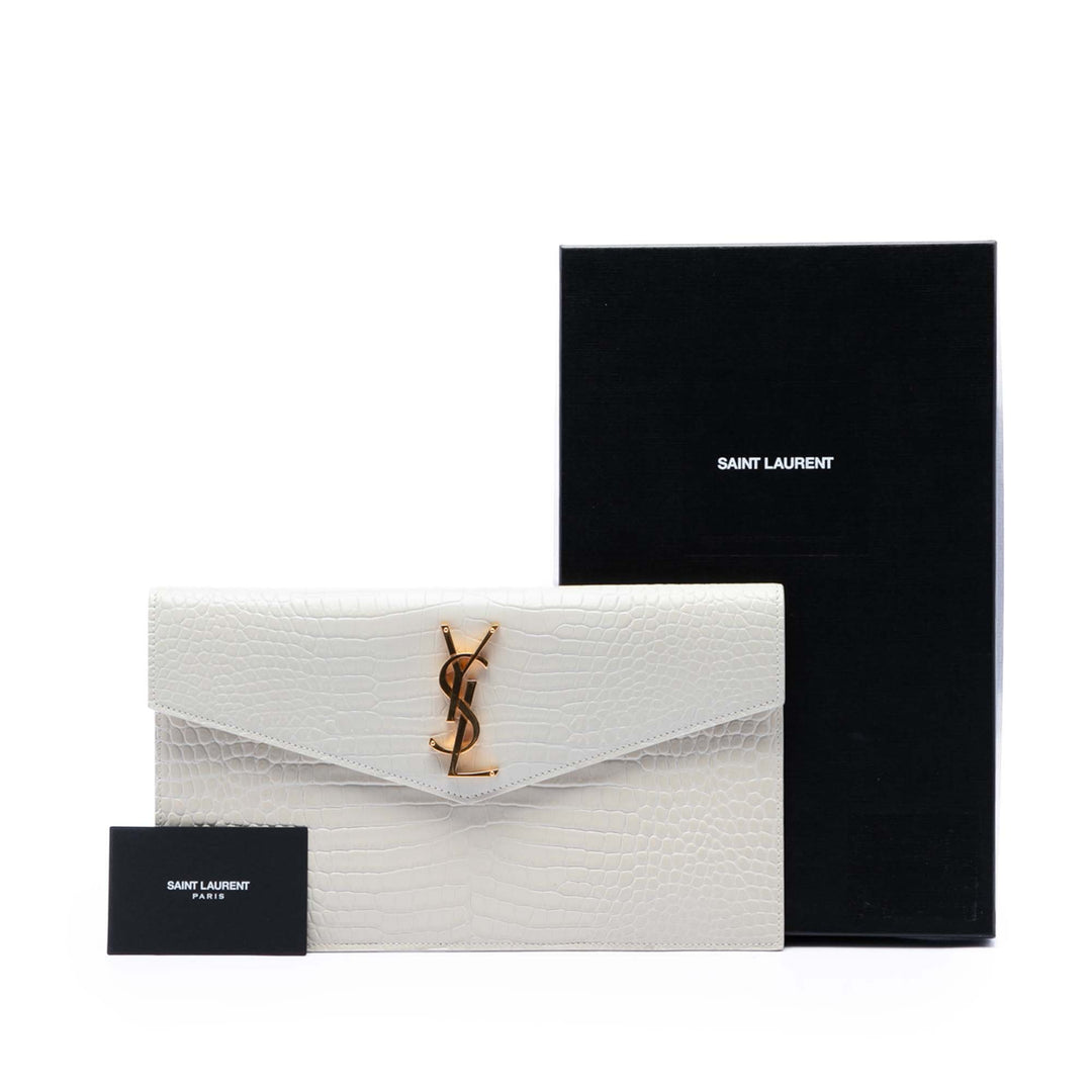 Saint Laurent Croc embossé Uptown Pochette Blanc – vue 7 – GABY PARIS
